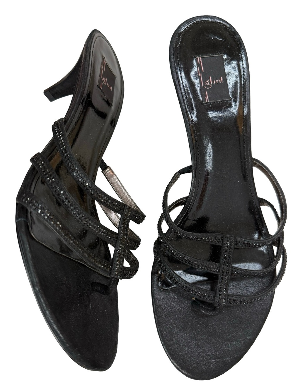 Glint Crystal Accent Strappy Black Heels Sz 9.5